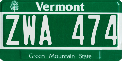 VT license plate ZWA474