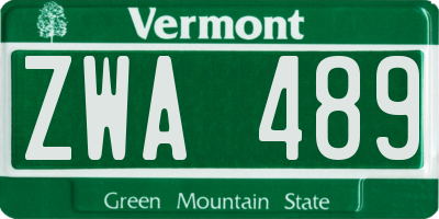VT license plate ZWA489