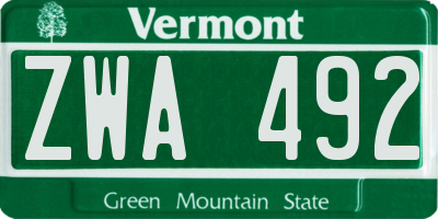 VT license plate ZWA492