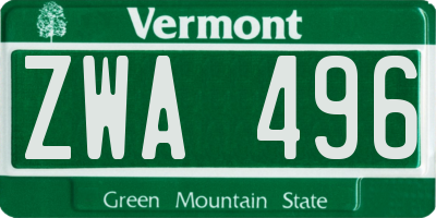 VT license plate ZWA496