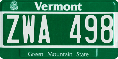 VT license plate ZWA498