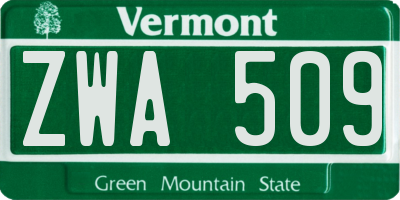 VT license plate ZWA509