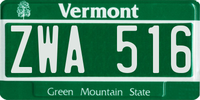 VT license plate ZWA516