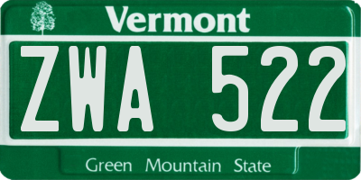 VT license plate ZWA522