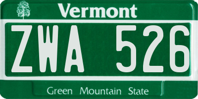 VT license plate ZWA526