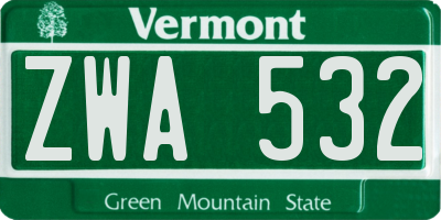 VT license plate ZWA532