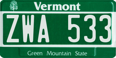 VT license plate ZWA533