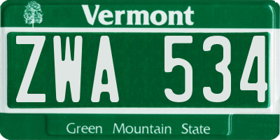 VT license plate ZWA534