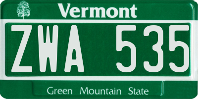 VT license plate ZWA535