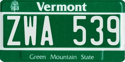 VT license plate ZWA539