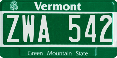 VT license plate ZWA542