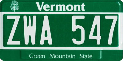 VT license plate ZWA547