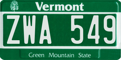 VT license plate ZWA549