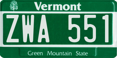 VT license plate ZWA551