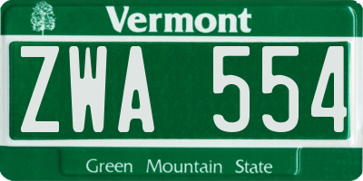 VT license plate ZWA554