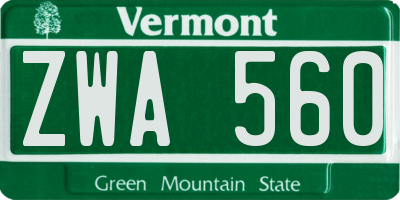 VT license plate ZWA560