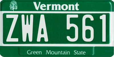 VT license plate ZWA561
