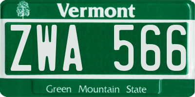 VT license plate ZWA566