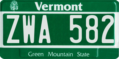 VT license plate ZWA582
