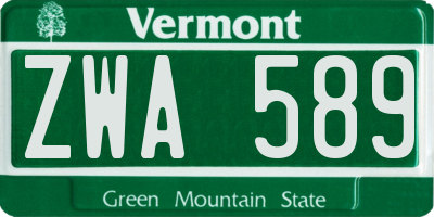 VT license plate ZWA589