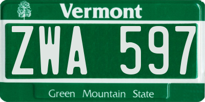 VT license plate ZWA597