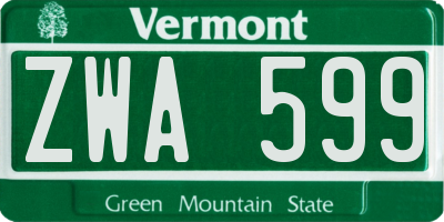 VT license plate ZWA599