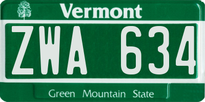 VT license plate ZWA634
