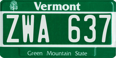 VT license plate ZWA637