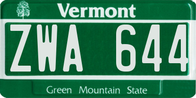 VT license plate ZWA644