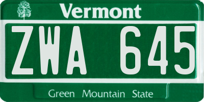 VT license plate ZWA645