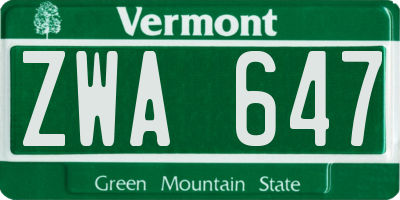 VT license plate ZWA647