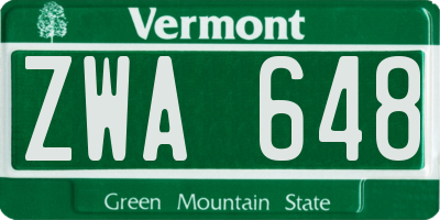 VT license plate ZWA648