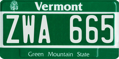 VT license plate ZWA665