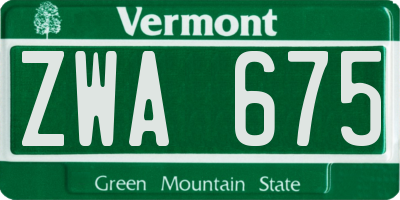 VT license plate ZWA675