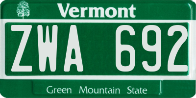 VT license plate ZWA692