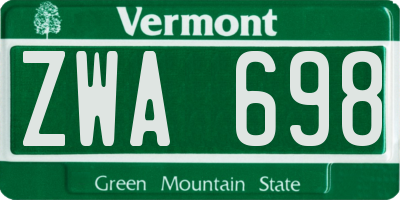 VT license plate ZWA698