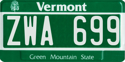 VT license plate ZWA699
