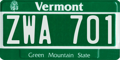 VT license plate ZWA701