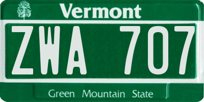 VT license plate ZWA707