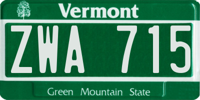 VT license plate ZWA715