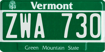 VT license plate ZWA730