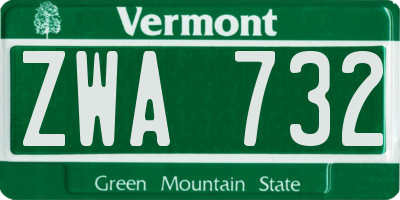 VT license plate ZWA732