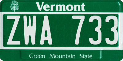 VT license plate ZWA733
