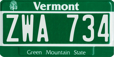 VT license plate ZWA734