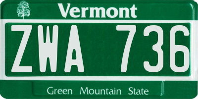 VT license plate ZWA736