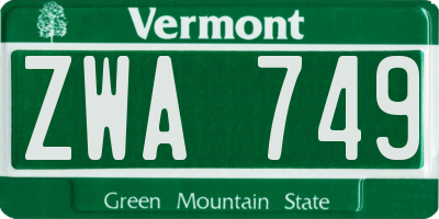 VT license plate ZWA749