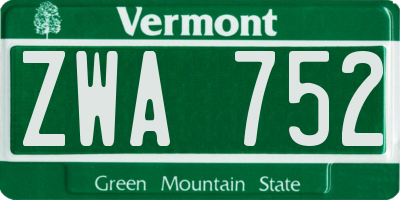 VT license plate ZWA752