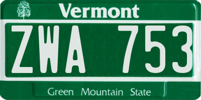 VT license plate ZWA753