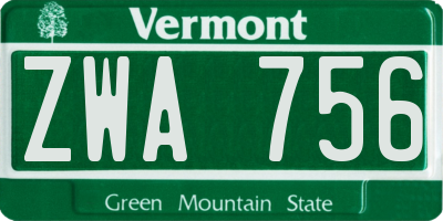 VT license plate ZWA756