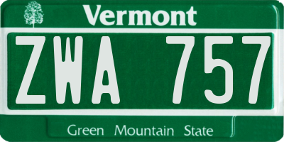 VT license plate ZWA757